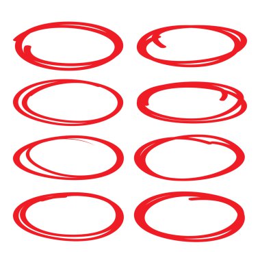 Vurgulayıcı öğeleri, kırmızı oval set, düzeltme ve el koleksiyonu çizin oval.