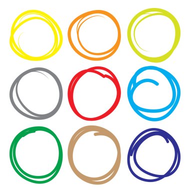 Vurgulayıcı öğeleri, büyük renkli daire kümesi, sarı, yeşil, kırmızı, mor, mavi, kahverengi vb.