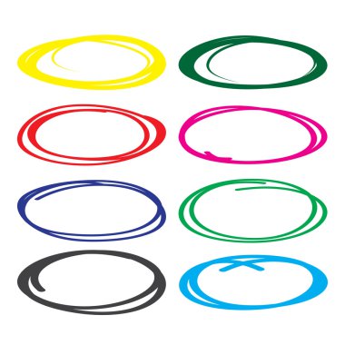 Kırmızı, sarı, mavi, kahverengi, yeşil dizi kalem daire vurgulamak, çeşitli renk ayarla beraberlik daireler teslim.