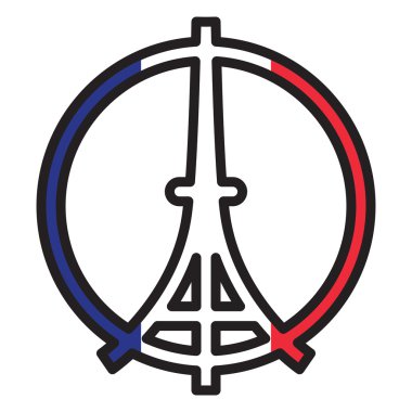 Barış logo Eyfel Kulesi silueti Fransa'nın ulusal bayrak. Tricolour bayrağı için arka plan Pray için Paris amblemi vektör çizim.
