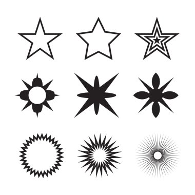 Sparkles black symbols set, sparkle and starburst symbols collection. Stars. Vector illustration.