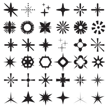 Vector set of sparkle lights stars. Sparkles with rays, explosion, fireworks. Sparkle and starburst symbols collection. Salute Burst. Stars.