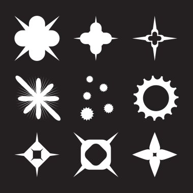 Vektör Icon set parıldıyor. Yıldız toplama. Lens veya cam mercek parlaması. Yıldız glitter, Yıldız fişeği.