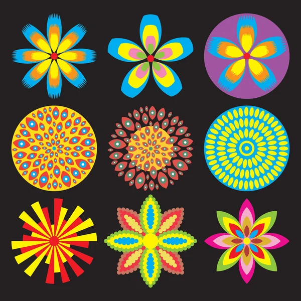 Süs çiçek set mandala gibi yuvarlak. Geometrik daire çiçek vektör öğeleri. Modern, çağdaş, etnik süs çiçek desenleri. Doğu Hint, Çin tarzı. — Stok Vektör