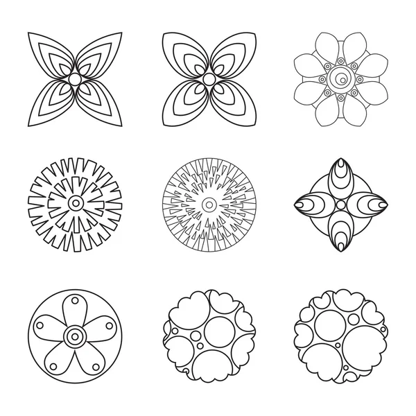 Set of flat liner icon flower. Isolated. Floral icons, logo, stickers, labels, tags. Create imaginary composition gift wrapping paper or floral composition. — Stock Vector