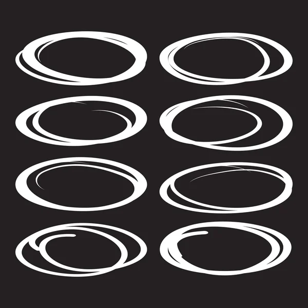 Highlight markers oval shapes isolated on black, white pen circles. Easy to change color. — Stock Vector