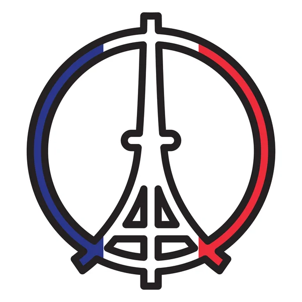 Logo di pace della silhouette della torre Eiffel sulla bandiera nazionale della Francia. Sfondo bandiera tricolore per Pregare per Parigi emblema vettoriale illustrazione . — Vettoriale Stock