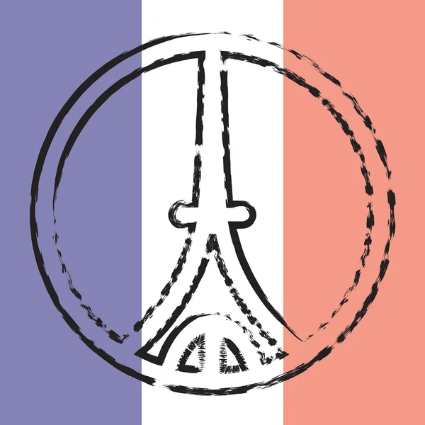 Torre Eiffel simbolo della Francia su sfondo bandiera tricolore francese . — Vettoriale Stock