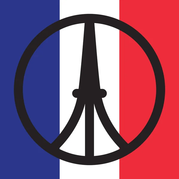 Simbolo di riferimento mondiale della Francia sullo sfondo della bandiera tricolore francese. Parigi, Francia — Vettoriale Stock