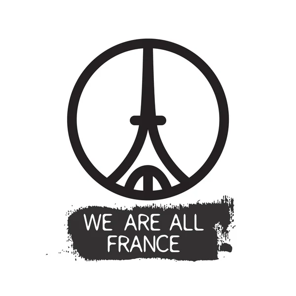 Todos somos el lema de Francia para la marca de agencia de viajes con el logotipo de la torre Eiffel aislado sobre un fondo blanco. Concepto turístico de la famosa zona de Francia . — Archivo Imágenes Vectoriales