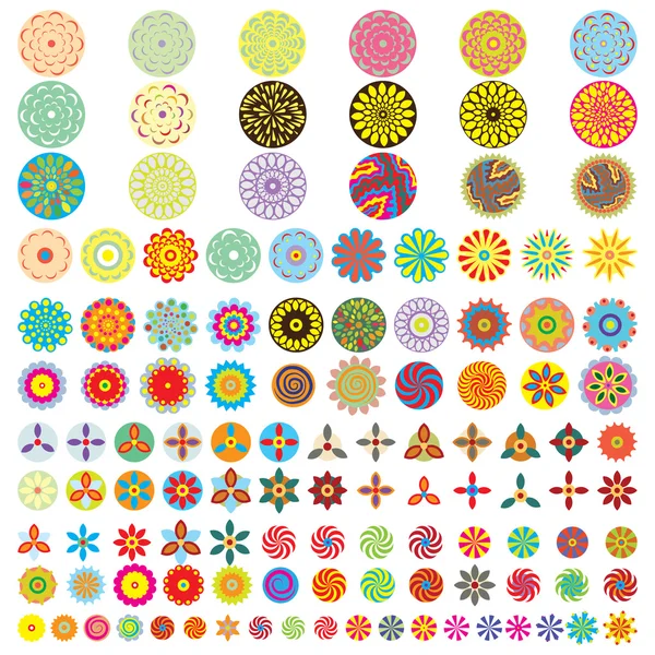 Over 50 beautiful abstract flower icons. Vector floral designs for custom patterns. Collection of different spring and summer flowers. Floral batch. — Stock Vector