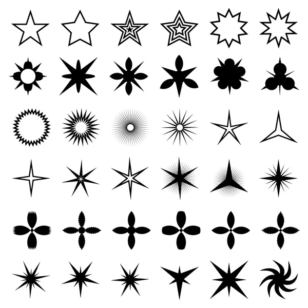 Serie di stelle luminose scintillanti vettoriali. Brilla di raggi, esplosioni, fuochi d'artificio. Collezione di simboli Sparkle e starburst. Saluto Burst. Stelle . — Vettoriale Stock