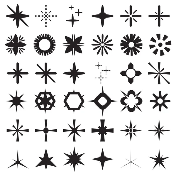 Vector set of sparkle lights stars. Sparkles with rays, explosion, fireworks. Sparkle and starburst symbols collection. Salute Burst. Stars. — 스톡 벡터