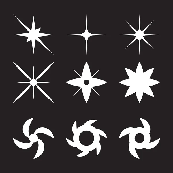Vektor funkelt Symbolsatz. Sternensammlung. Linse oder Glasflasche. Sterne glitzern, Sterne leuchten. — Stockvektor