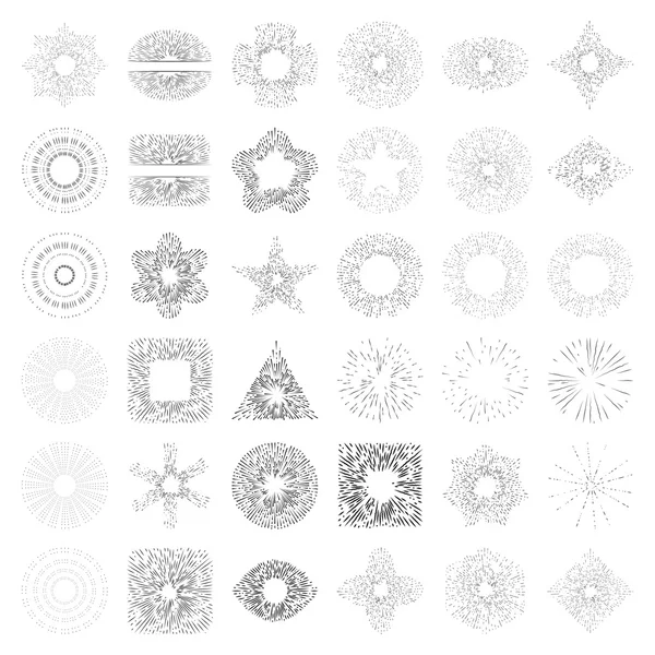 Large collection of retro sunburst. Set of vintage light rays. Hand drawn vector design frames. — Stock Vector