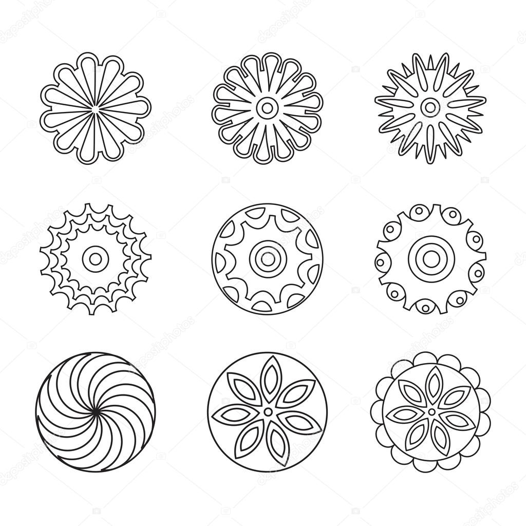 Set of flat liner icon flower. Isolated. Floral icons, logo, stickers, labels, tags. Create imaginary composition gift wrapping paper or floral composition.