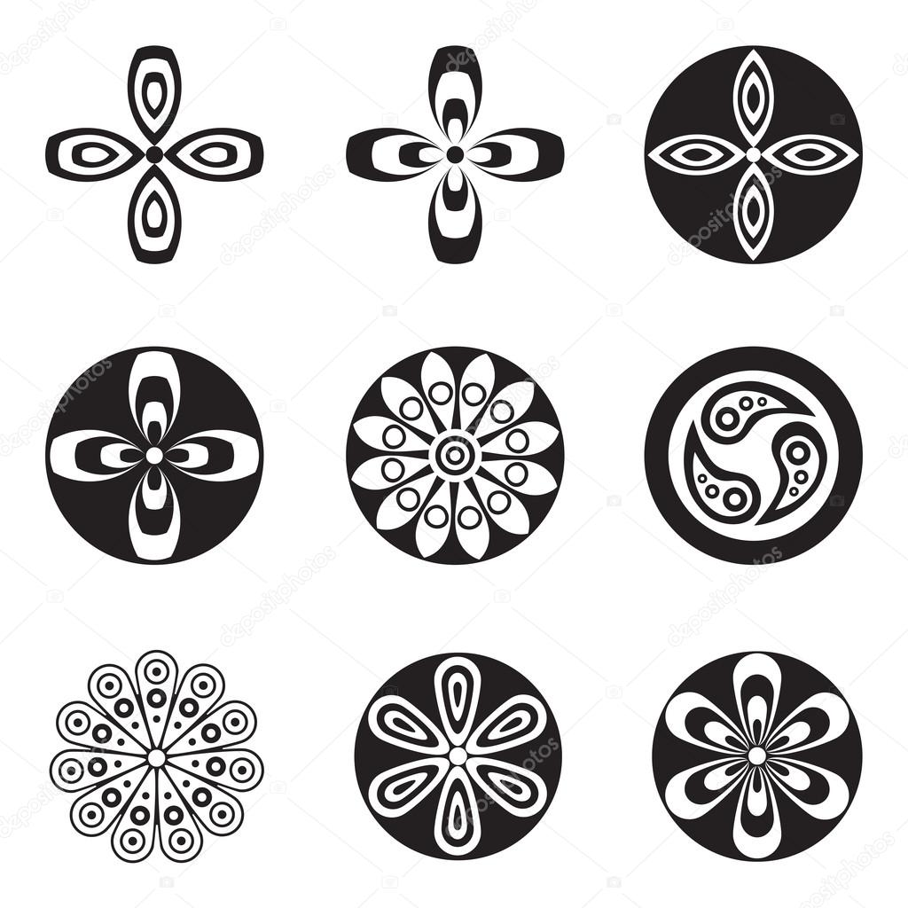 Set of 9 flat icon flower, icons silhouette, isolated. Pretty retro design for stickers, labels, logo, tags, gift wrapping paper patterns.
