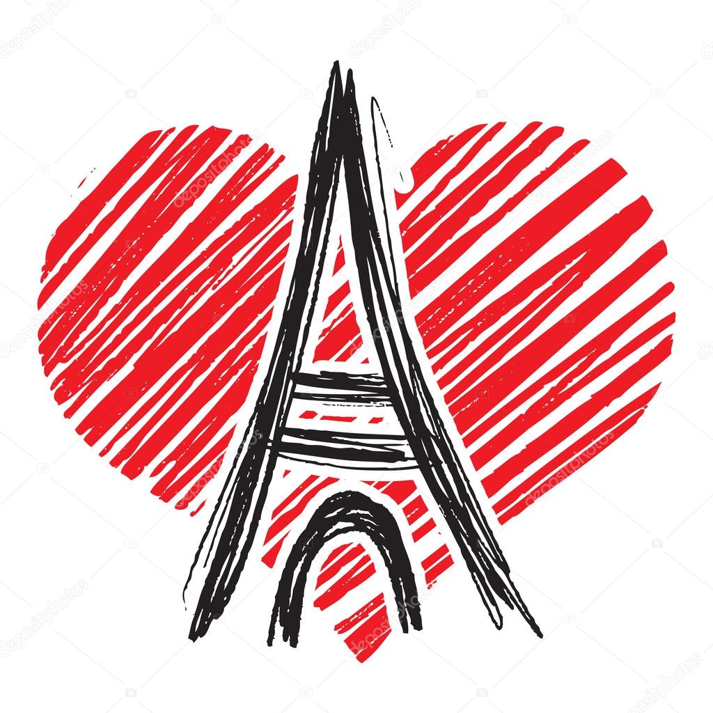 Freehand drawn sketch, peace for Paris, Eiffel Tower, Paris on