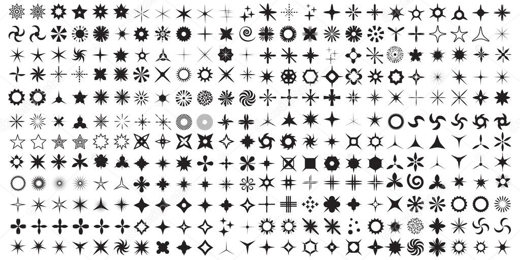Super Set of vector sparkles icon set. Glowing light effect stars and bursts collection. Bright firework, decoration twinkle, shiny lens or camera flash. Almost three hundred handmade elements.