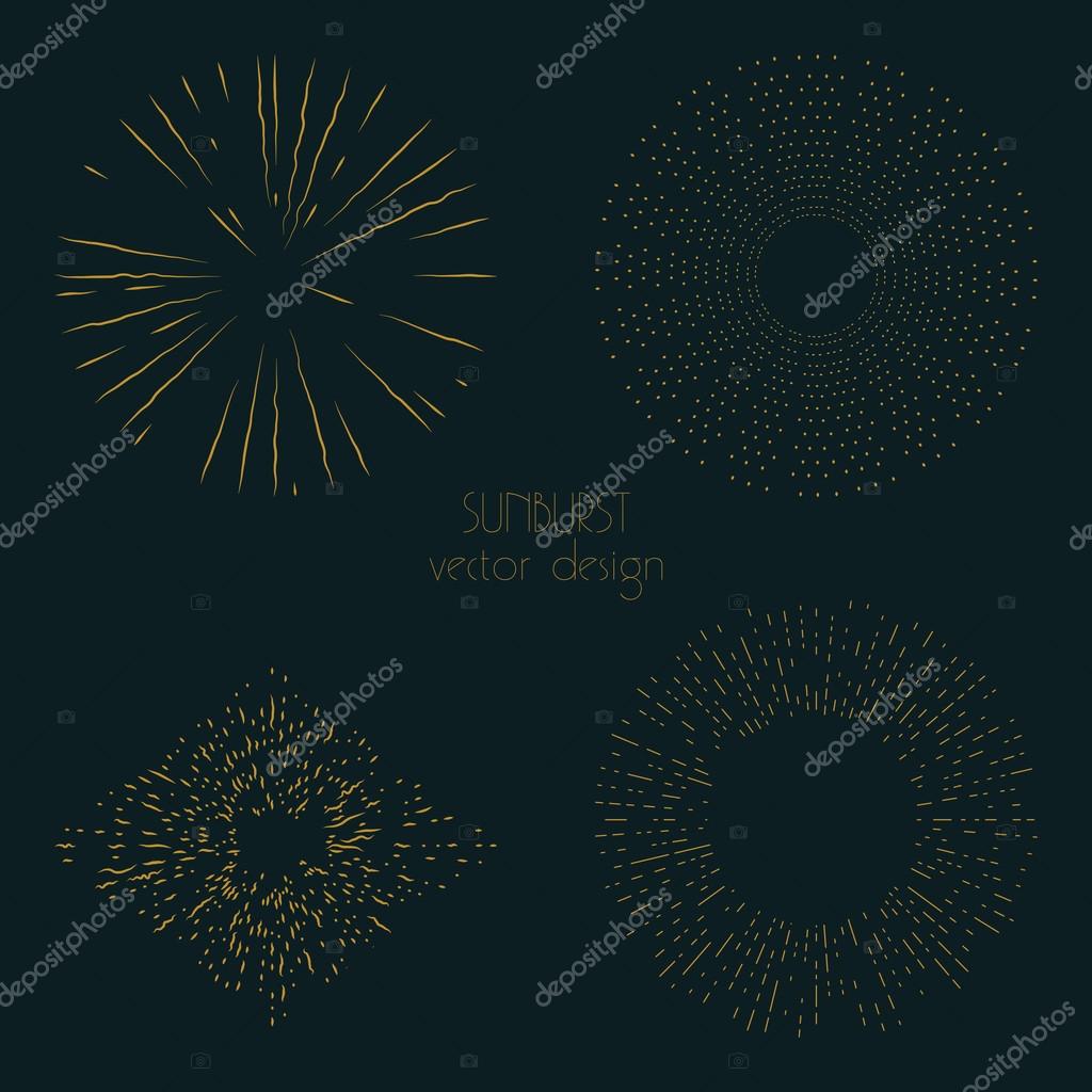 Large collection of retro sunburst. Set of vintage light rays. Hand drawn vector design frames.