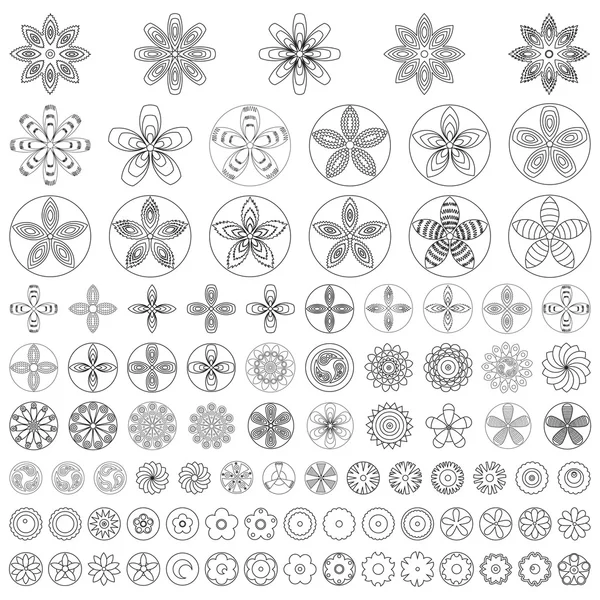 Large Set of flat liner icon flowers. — Stock Vector