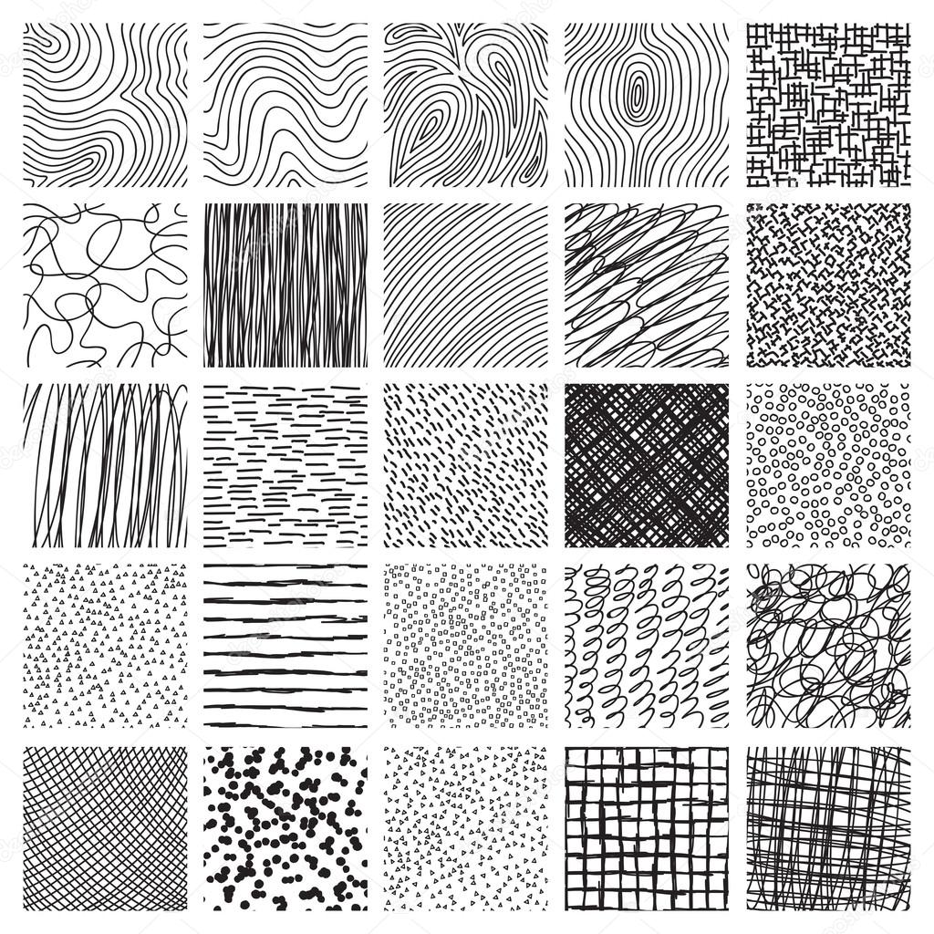 Set of hand drawn ink line textures.