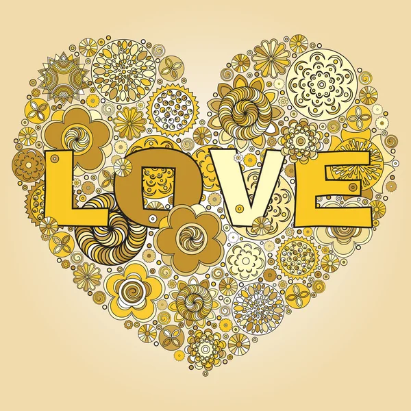 Sevgililer günü tasarım. Kalp şekli desen sevgi işareti ile. Retro doodle el kalemle çizim çiçek taklit. — Stok Vektör