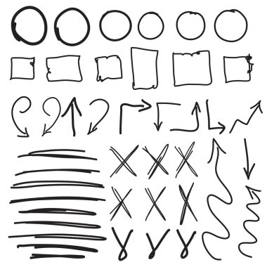 Black circle set, scribbles