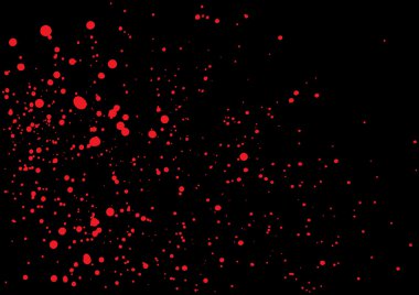 Blood splatter in red ink color on black background.