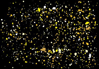 Gold glitter explosion on black background. Golden festive blow 