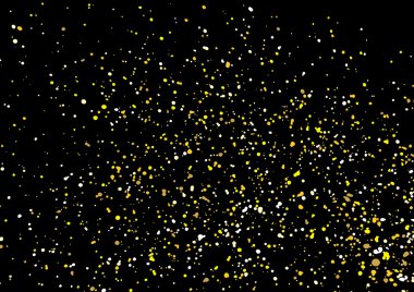 Gold glitter explosion on black background. Golden festive blow 