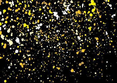 Gold glitter explosion on black background. Golden festive blow 