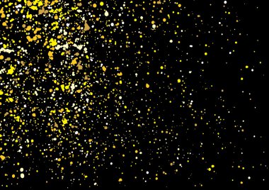 Gold glitter explosion on black background. Golden festive blow 