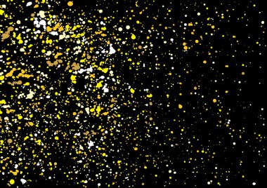Gold glitter explosion on black background. Golden festive blow 