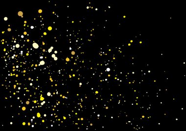 Gold glitter explosion on black background. Golden festive blow 