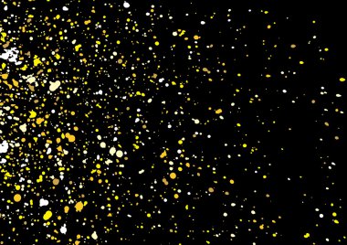 Gold glitter explosion on black background. Golden festive blow 