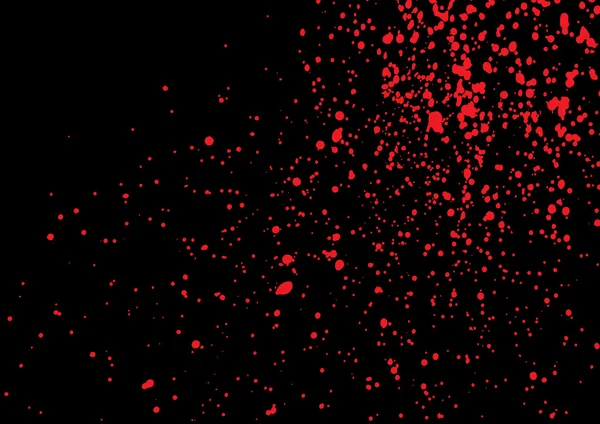 Blood splatter in red ink color on black background. — Stockvector