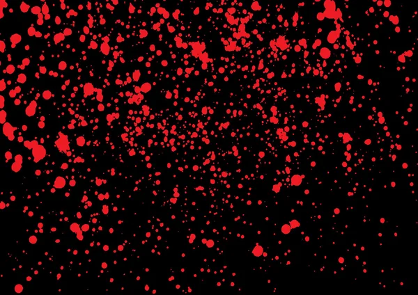 Blood splatter in red ink color on black background. — Stockvector