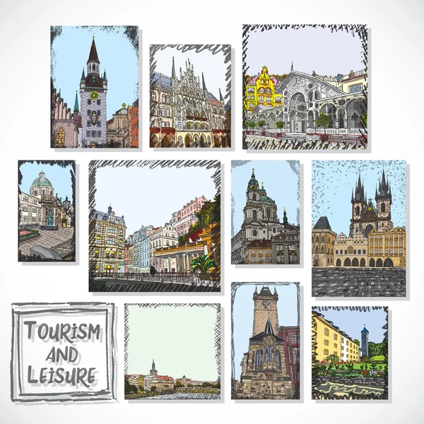 Set of creative artistic travel invitations