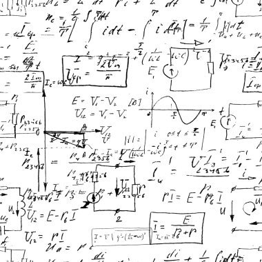 Seamless endless pattern background with handwritten mathematical formulas
