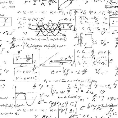 Seamless endless pattern background with handwritten mathematical formulas, clipart