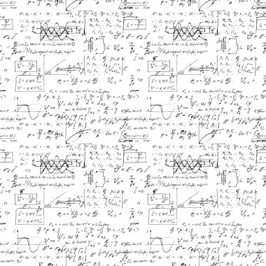 Seamless endless pattern background with handwritten mathematical formulas,