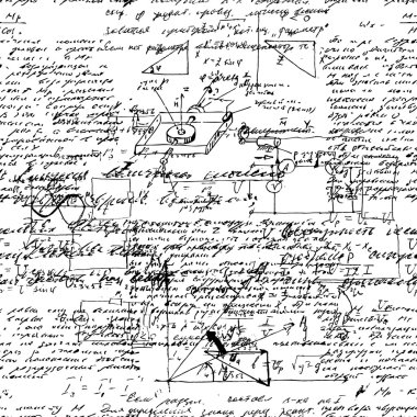 Seamless endless pattern background with handwritten mathematical formulas