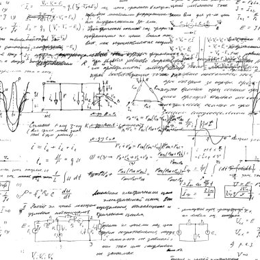 Math seamless pattern with handwriting of various operations and step by step solutions.