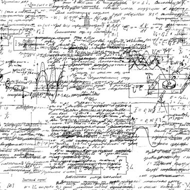 Seamless pattern of geometry, math, physics, electronic engineering subjects.
