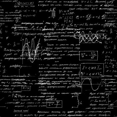 Seamless pattern of geometry, math, physics, electronic engineering subjects.