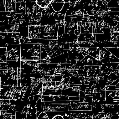 Seamless pattern of geometry, math, physics, electronic engineering subjects.