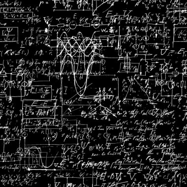 Seamless pattern of geometry, math, physics, electronic engineering subjects.