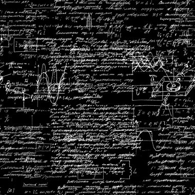 Seamless pattern of geometry, math, physics, electronic engineering subjects.