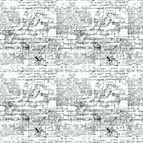 Mathe nahtlose Muster handgeschrieben auf einem Gitter Copybook Papier — Stockvektor